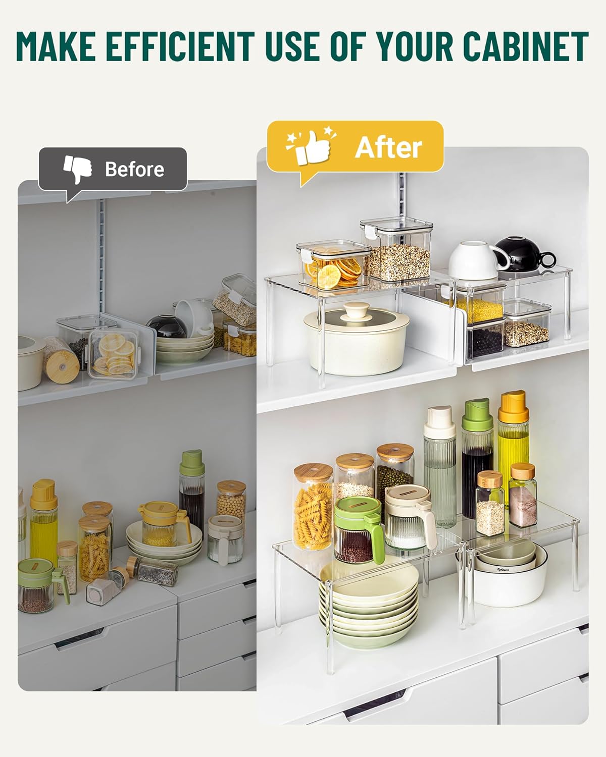 Acrylic Cabinet Organizer, Set of 4 Spice Rack Organizer for Cabinet, Desk Countertop Shelf Organizer, Pantry Kitchen Storage and Organization, Stackable Shelves House Essentials for Gift - Image 6