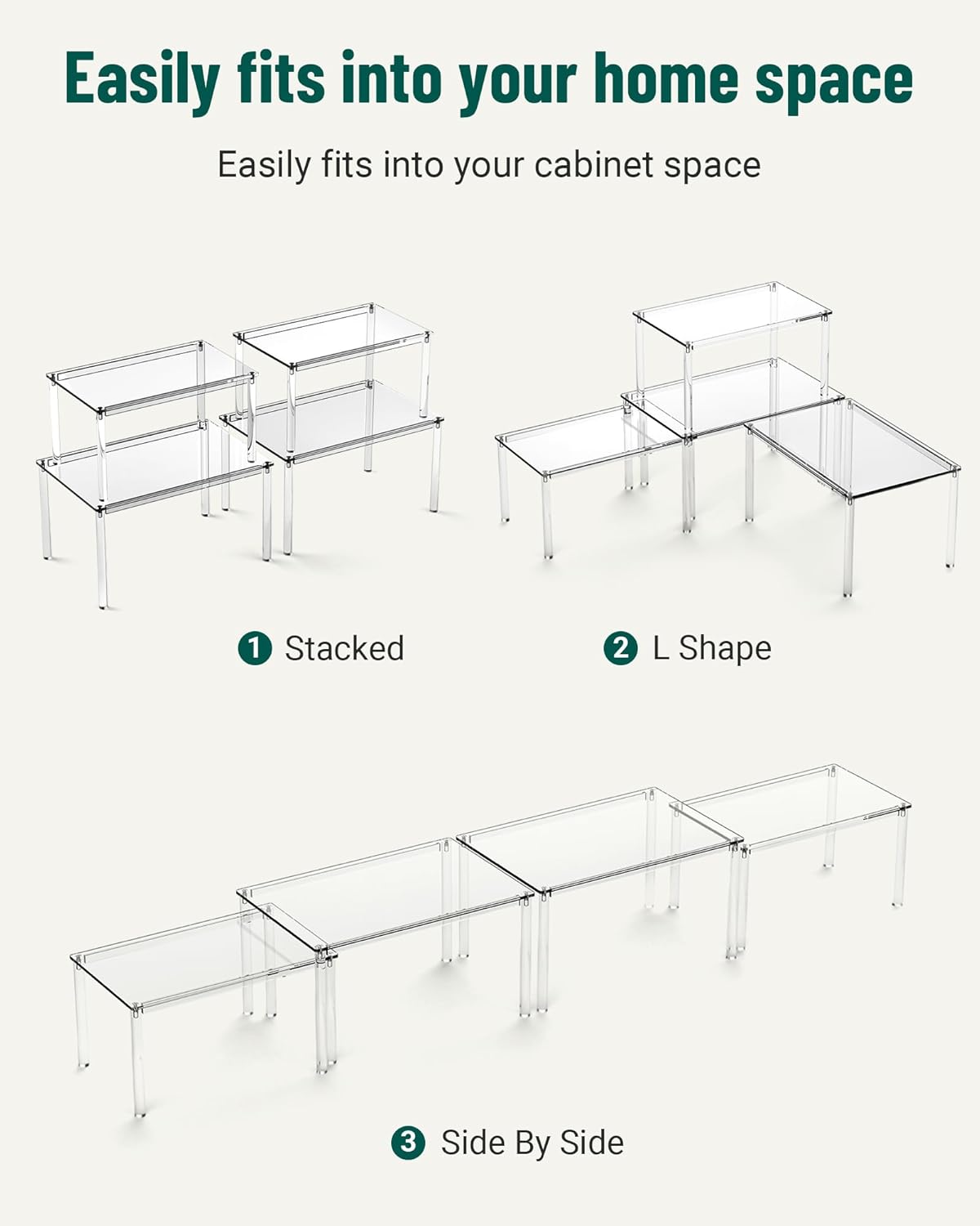 Acrylic Cabinet Organizer, Set of 4 Spice Rack Organizer for Cabinet, Desk Countertop Shelf Organizer, Pantry Kitchen Storage and Organization, Stackable Shelves House Essentials for Gift - Image 7