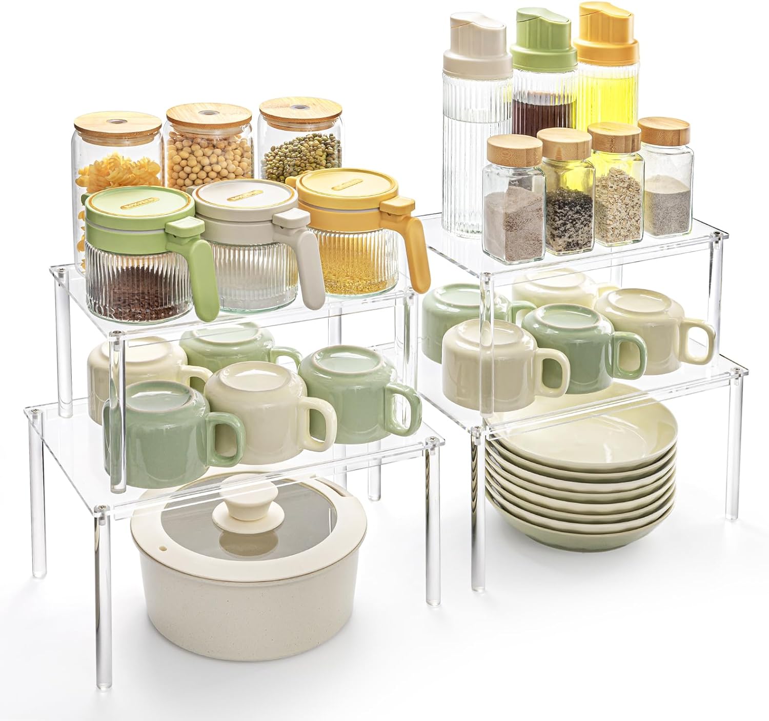 Acrylic Cabinet Organizer, Set of 4 Spice Rack Organizer for Cabinet, Desk Countertop Shelf Organizer, Pantry Kitchen Storage and Organization, Stackable Shelves House Essentials for Gift - Image 9