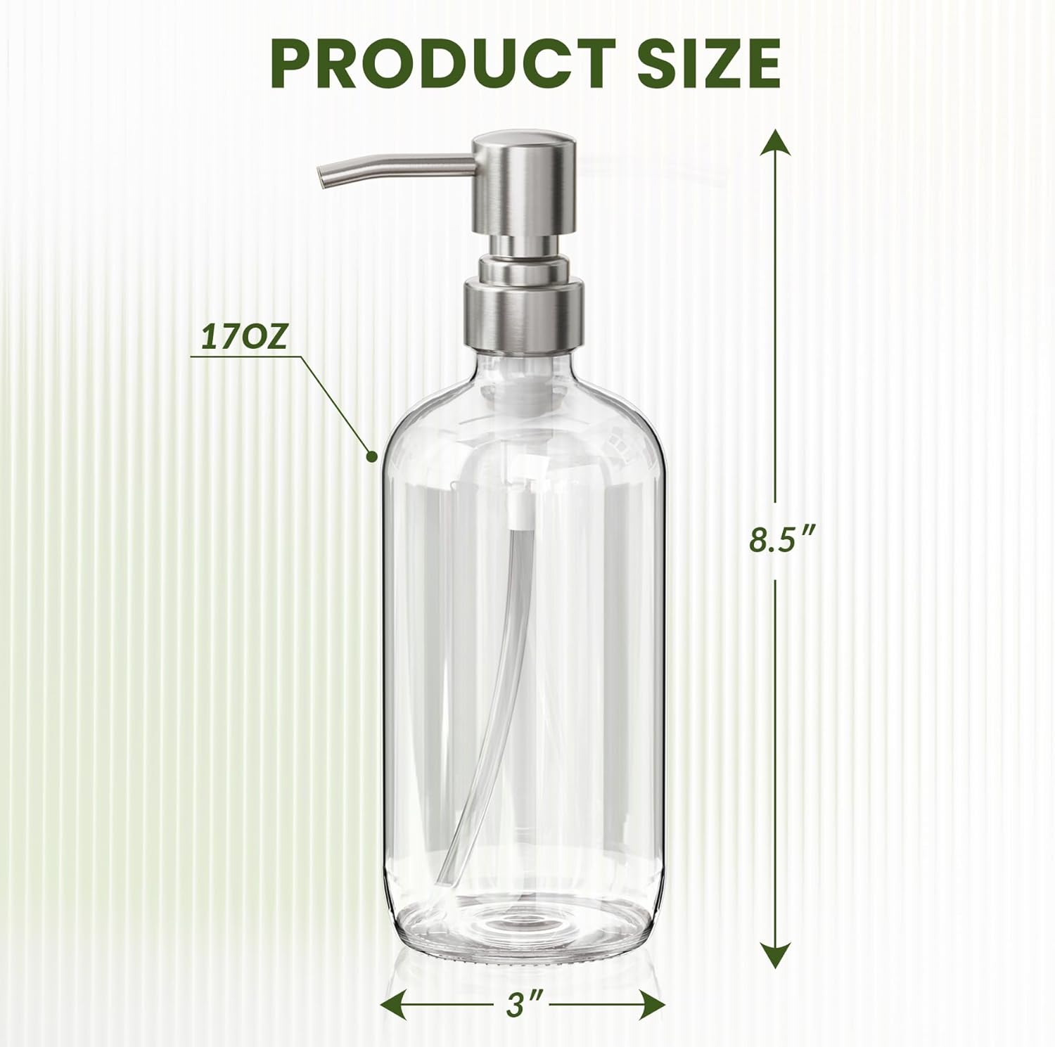 AmazerBath Soap Dispenser, 2 Pack Glass Soap Dispenser with Pump Stainless Steel, 17OZ Hand Soap Bottles Bathroom Kitchen, Clear - Image 5