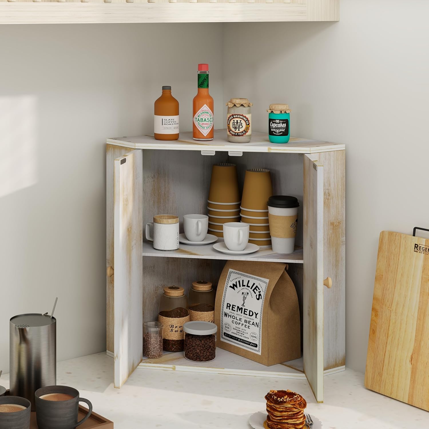 Corner Bread Box for Kitchen Counter Double Layer Bamboo Bread Storage Container Large Capacity Bread Storage Bin Farmhouse Breadbox Organizer - Image 4