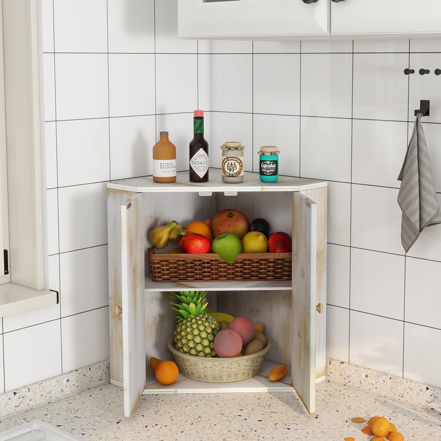 Corner Bread Box for Kitchen Counter Double Layer Bamboo Bread Storage Container Large Capacity Bread Storage Bin Farmhouse Breadbox Organizer - Image 5