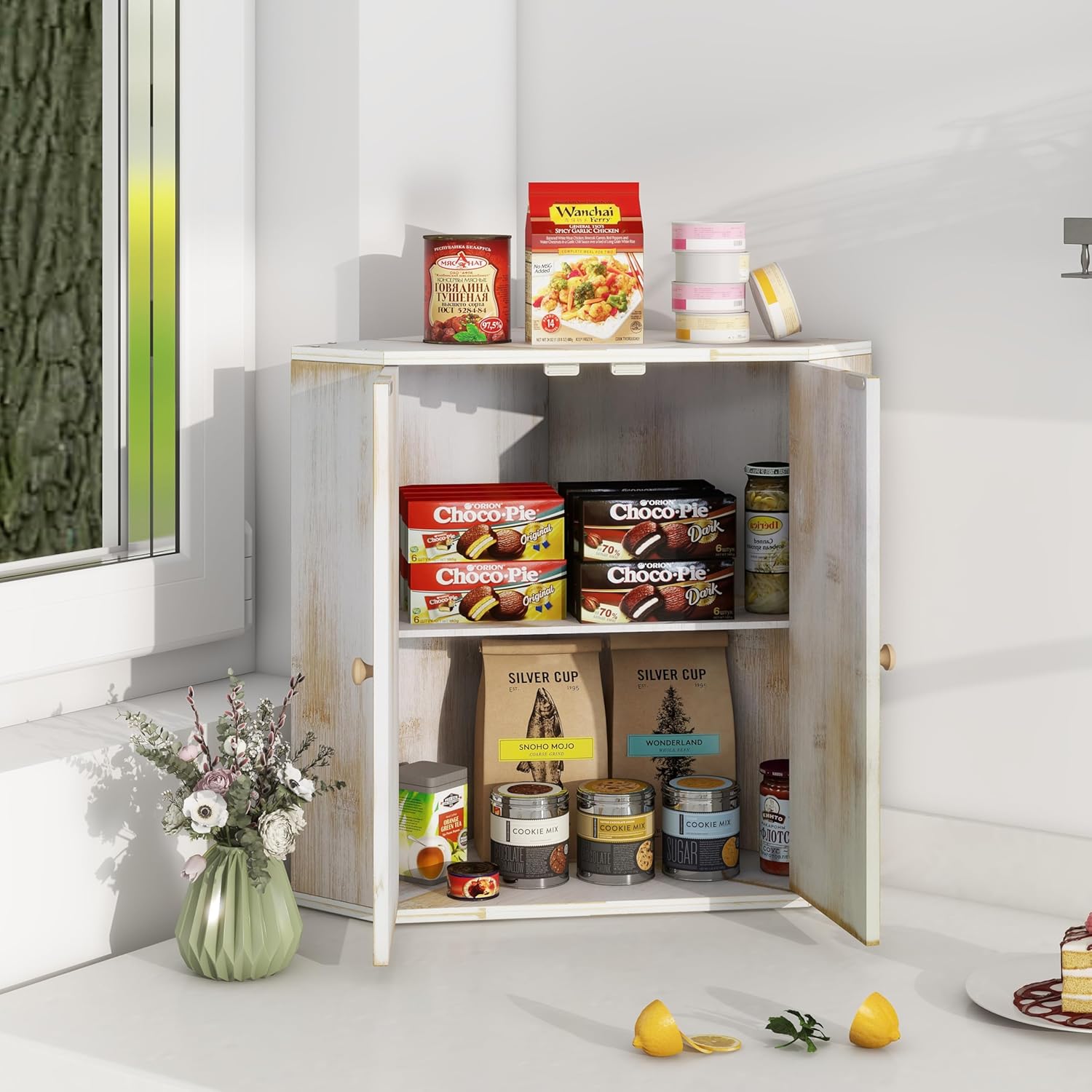 Corner Bread Box for Kitchen Counter Double Layer Bamboo Bread Storage Container Large Capacity Bread Storage Bin Farmhouse Breadbox Organizer - Image 6