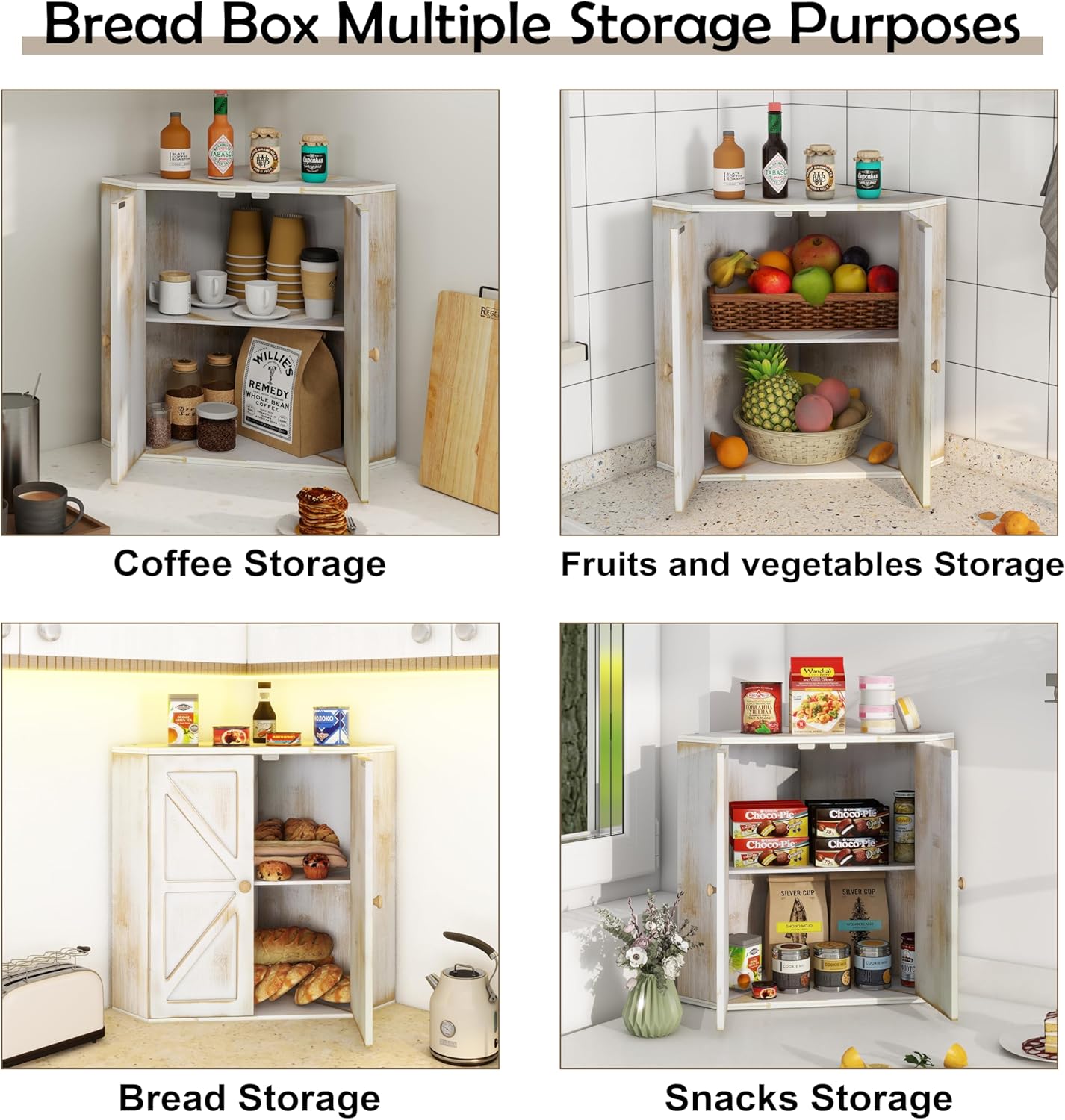 Corner Bread Box for Kitchen Counter Double Layer Bamboo Bread Storage Container Large Capacity Bread Storage Bin Farmhouse Breadbox Organizer - Image 7