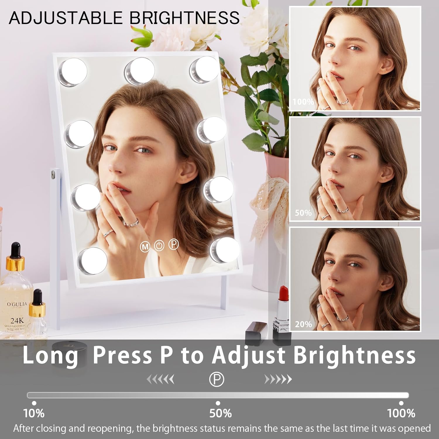 Fenair Vanity Mirror with Lights: Makeup Mirror with 9 Dimmable Bulbs Light Up Mirror with 3 Color Modes and 10X Magnification Hollywood Mirror with Smart Touch Control and 360° Rotation(White) - Image 3