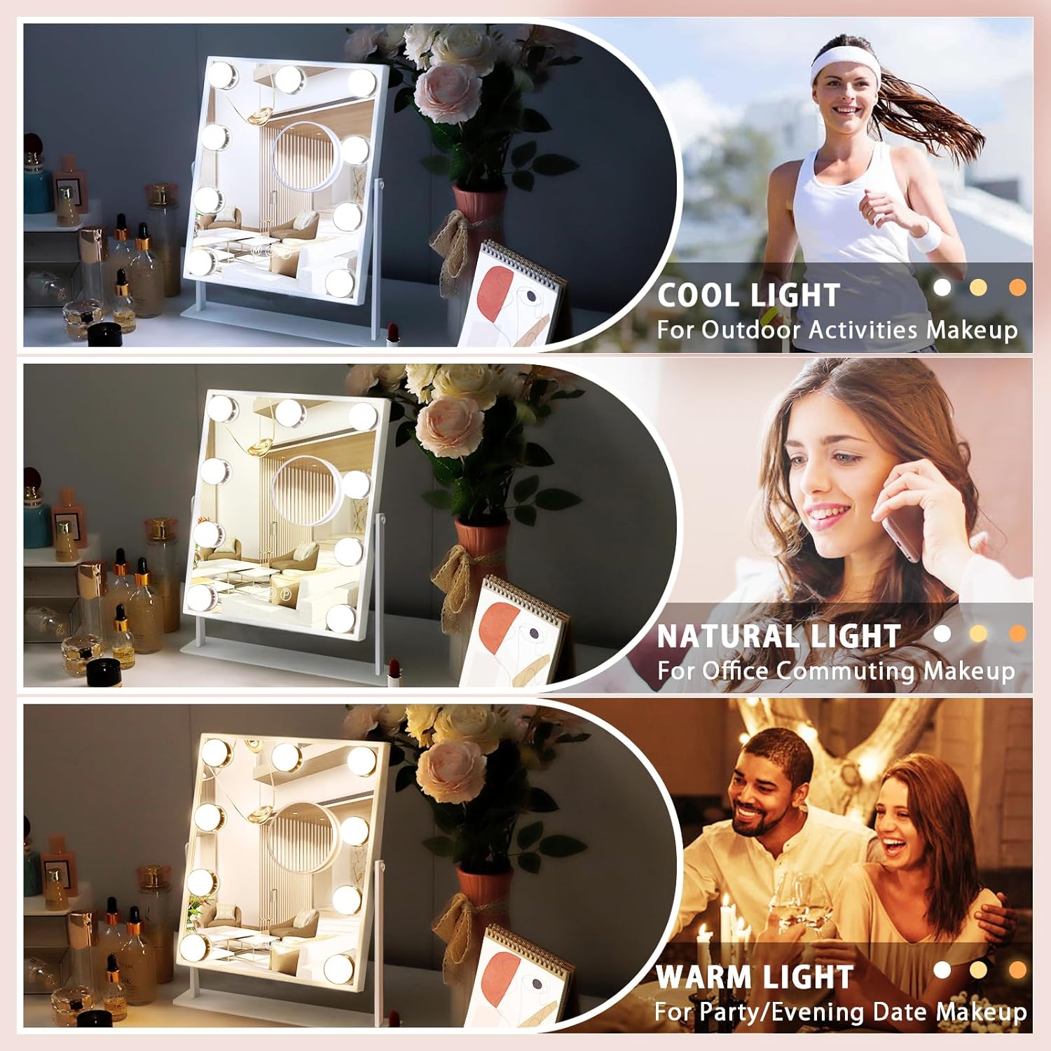 Fenair Vanity Mirror with Lights: Makeup Mirror with 9 Dimmable Bulbs Light Up Mirror with 3 Color Modes and 10X Magnification Hollywood Mirror with Smart Touch Control and 360° Rotation(White) - Image 4