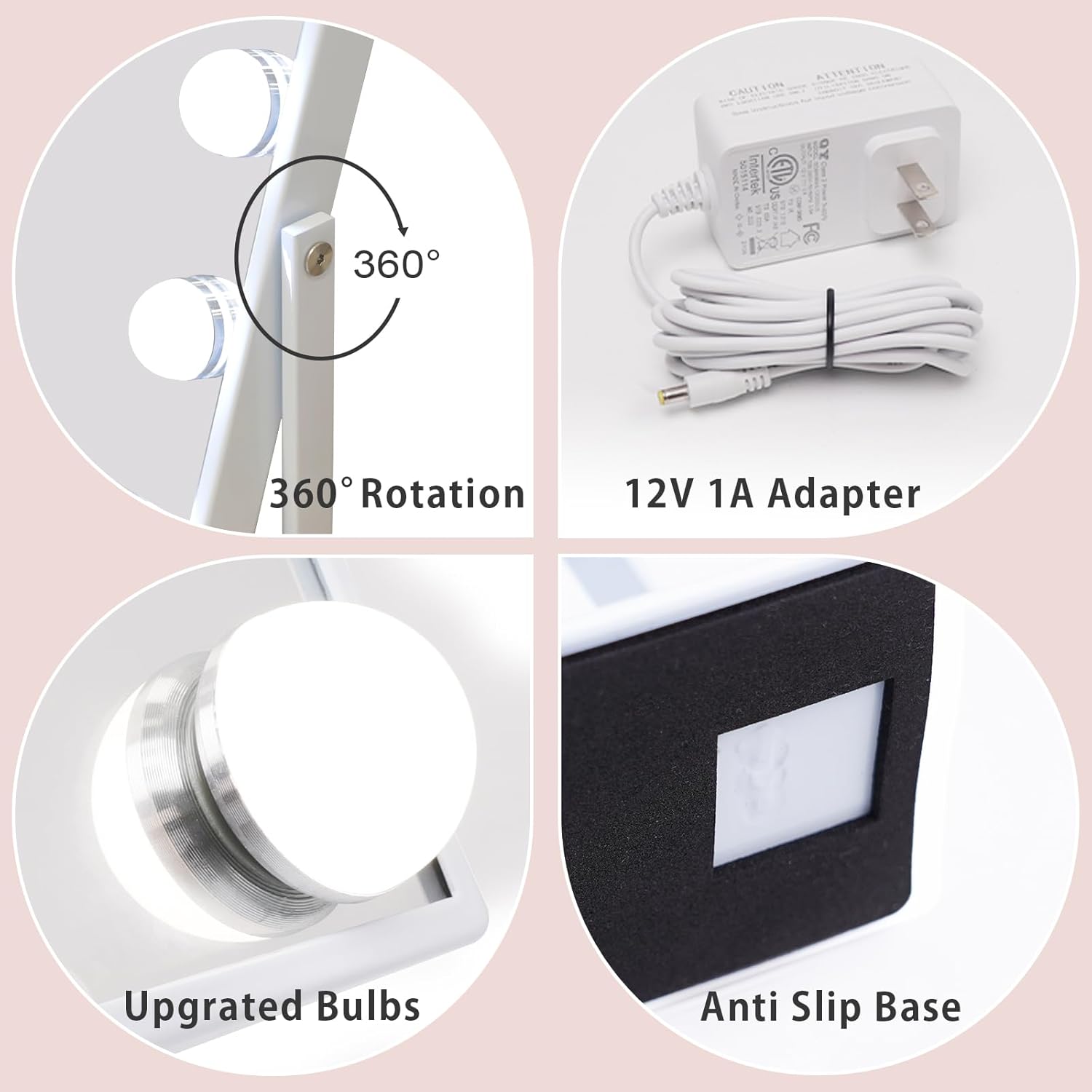 Fenair Vanity Mirror with Lights: Makeup Mirror with 9 Dimmable Bulbs Light Up Mirror with 3 Color Modes and 10X Magnification Hollywood Mirror with Smart Touch Control and 360° Rotation(White) - Image 5