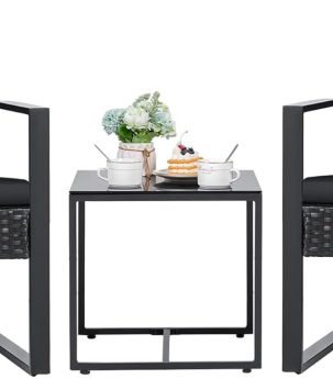 Flamaker 3 Pieces Patio Set Outdoor Wicker Furniture Sets Modern Rattan Chair Conversation Sets with Coffee Table for Yard and Bistro (Black)