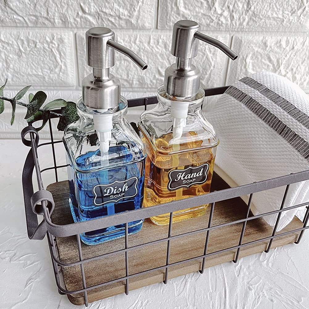 JASAI 2Pack Antique Design Glass Soap Dispenser with Rust Proof 304 Stainless Steel Pump, Refillable Hand Soap Dispenser with 10Pcs Stickers, Premium Soap Dispensers for Kitchen & Bathroom (Clear) - Image 3