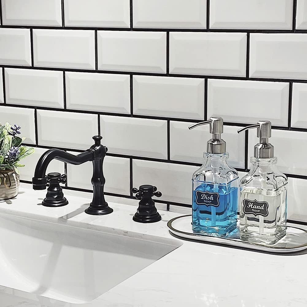 JASAI 2Pack Antique Design Glass Soap Dispenser with Rust Proof 304 Stainless Steel Pump, Refillable Hand Soap Dispenser with 10Pcs Stickers, Premium Soap Dispensers for Kitchen & Bathroom (Clear) - Image 5