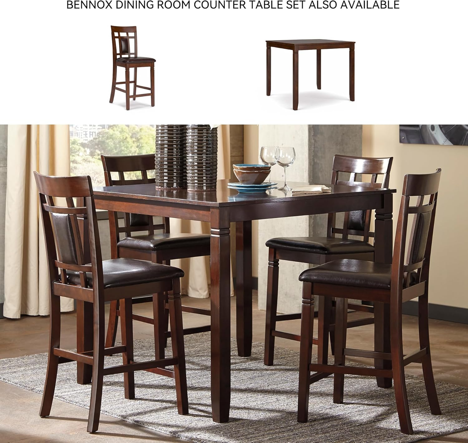 Signature Design by Ashley Bennox Dining Room Set, Includes Table, 4 18" Chairs & Bench, Brown - Image 5