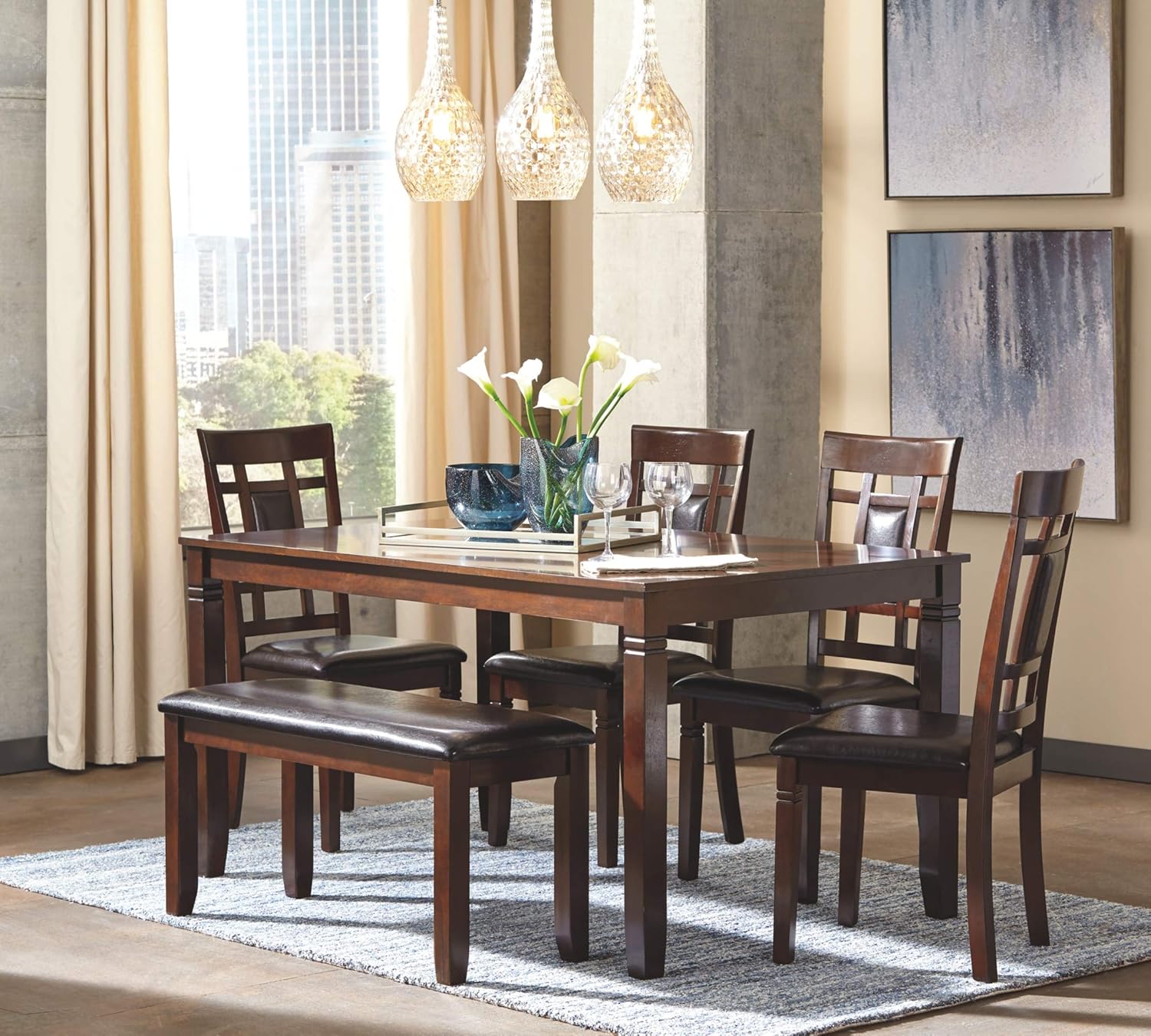 Signature Design by Ashley Bennox Dining Room Set, Includes Table, 4 18" Chairs & Bench, Brown - Image 7