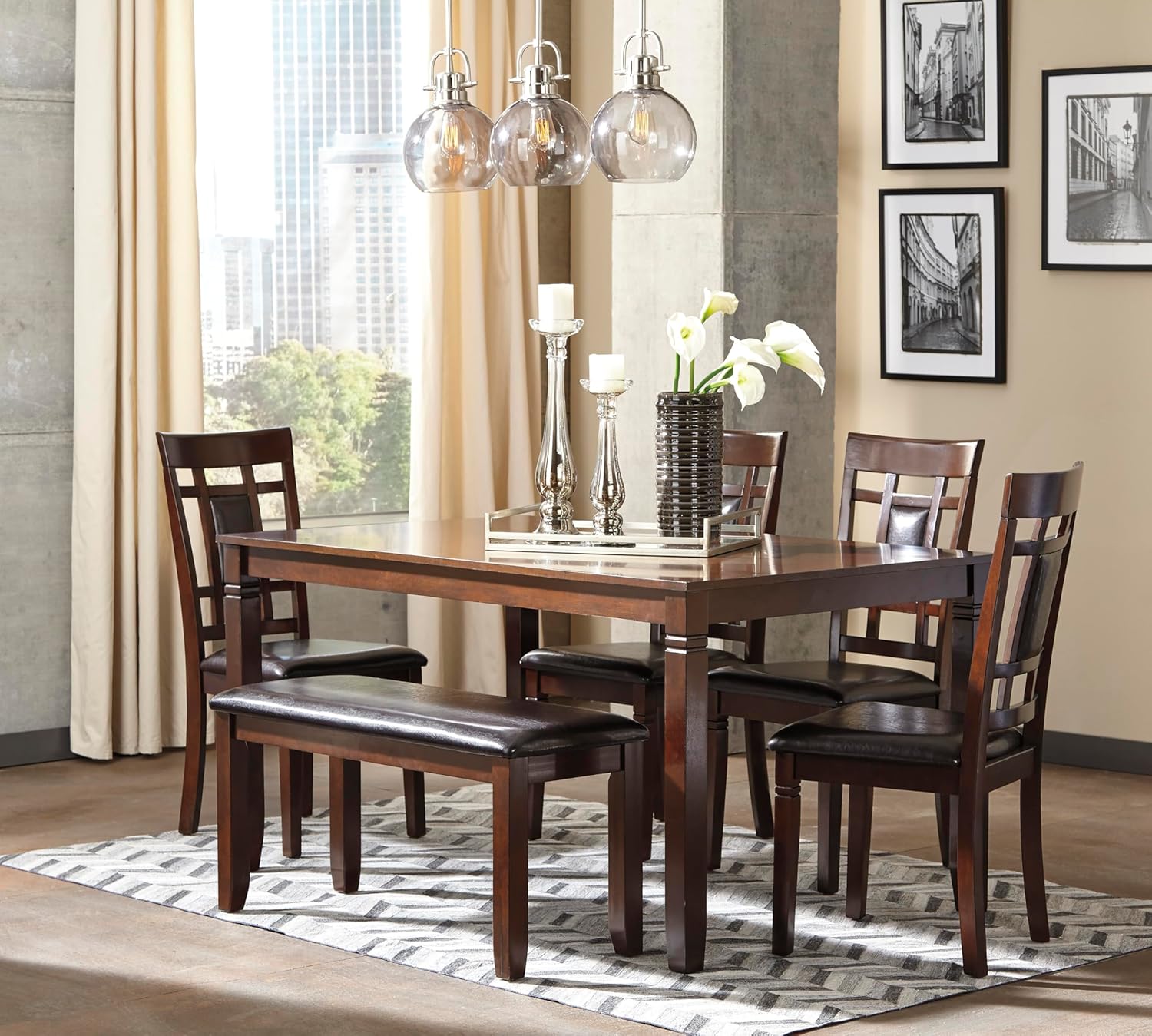 Signature Design by Ashley Bennox Dining Room Set, Includes Table, 4 18" Chairs & Bench, Brown - Image 9